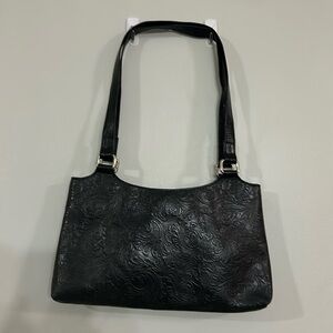 Tooled Floral Black Leather, Shoulder Bag Purse